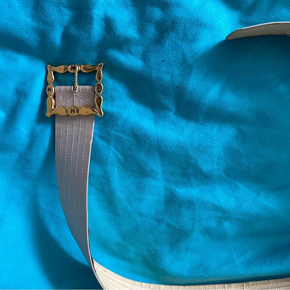 Beige Authentic Chanel belt fabric with gold Chanel buckle